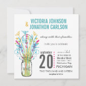 メイソンモダンジャールアクアイエローライムピンクフローラ 招待状 (正面)