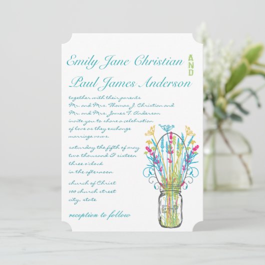 メイソンモダンジャールアクアピンクイエローライムズ結婚 招待状 (スタンド正面)