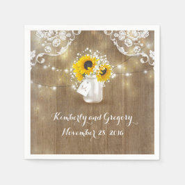 メイソン素朴の瓶と赤ん坊の息とヒマワリ スタンダードカクテルナプキン