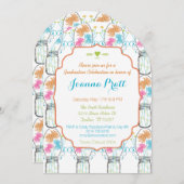 メイソン素朴ジャイルピンクコーラルアクアフローラ卒業 招待状 (正面/裏面)