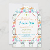 メイソン素朴ジャイルピンクコーラルアクアフローラ卒業 招待状 (正面)