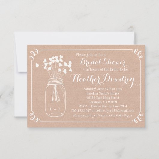 メイソン素朴ジャーブライダルウェディングシャワー招待状 招待状 (正面)