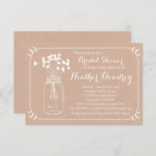 メイソン素朴ジャーブライダルウェディングシャワー招待状 招待状 (正面/裏面)