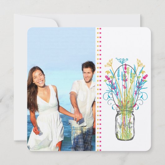 メイソン素朴ジャールアクアイエローライムピンクフローラ 招待状 (裏面)