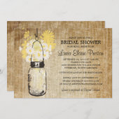 メイソン素朴ジャールイエローフローラブライダルシャワー 招待状 (正面/裏面)