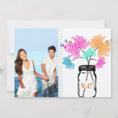 メイソン素朴ジャールミントピンクコーラルティール(緑がかった色)ズ結婚 招待状 (裏面)