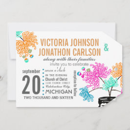 メイソン素朴ジャールミントピンクコーラルティール（緑がかった色）ズ結婚 招待状