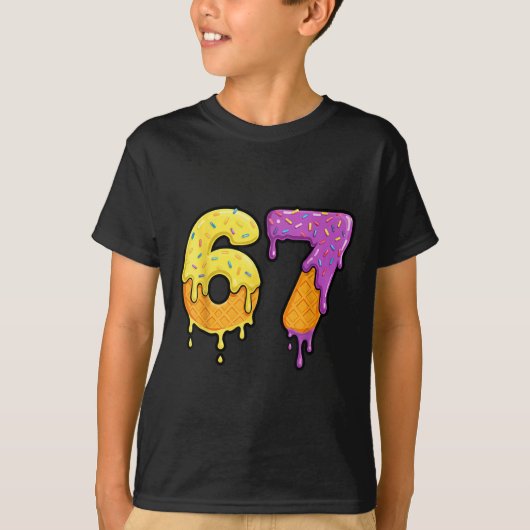 メイソン67 アイスクリーム したたり Meme シックス セブン おもしろい Tシャツ (正面)