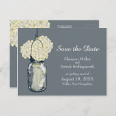 メイソン・ジャーとアジサイの日付を保存 案内ポストカード (正面/裏面)