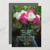 メイソン·ジャーの滝のピンク&ホワイト·バラ 招待状 (正面/裏面)