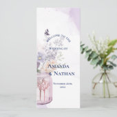 メイソン・ジャーの紫色の花のフローラ結婚式プログラム 招待状 (スタンド正面)