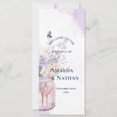 メイソン・ジャーの紫色の花のフローラ結婚式プログラム 招待状 (正面)