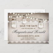 メイソン・ジャースとバーラップ・レース日付を保存 案内ポストカード (正面/裏面)