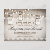 メイソン・ジャースとバーラップ・レース日付を保存 案内ポストカード (正面)