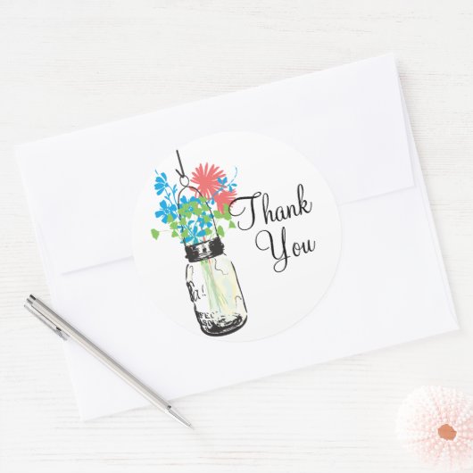 メイソン・ジャースとワイルドフラワーありがとう ラウンドシール (封筒)