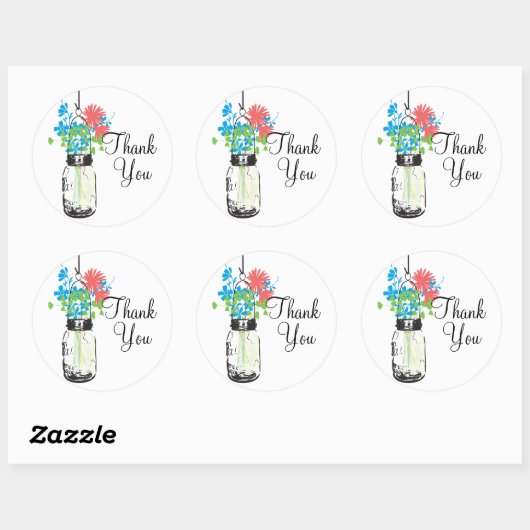 メイソン・ジャースとワイルドフラワーありがとう ラウンドシール (シート)