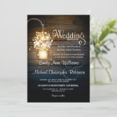 メイソン·ジャー白熱［赤熱］光を放つ·ライトズ·フローラ·ラスティ結婚ックズ 招待状 (スタンド正面)