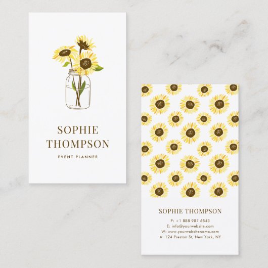 メイソン・ジャー・カントリーのヒマワリ素朴の花束 名刺 (正面/裏面)