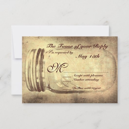 メイソン・ジャー・カ素朴ントリー・ウェディングRSVPカード 出欠カード (正面)