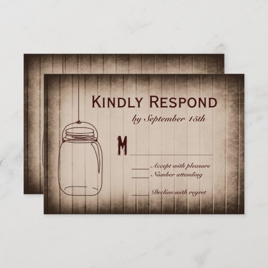 メイソン・ジャー・カ素朴ントリー・ウッドの結婚式RSVPカード 出欠カード (正面/裏面)