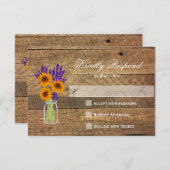 メイソン・ジャー・サンフラワーズの結婚式の出欠確認カード 出欠カード (正面/裏面)