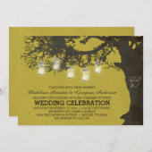 メイソン・ジャー・ストリング・ライトズ・チャ結婚ルトルーズ・ツリーズ 招待状 (正面/裏面)