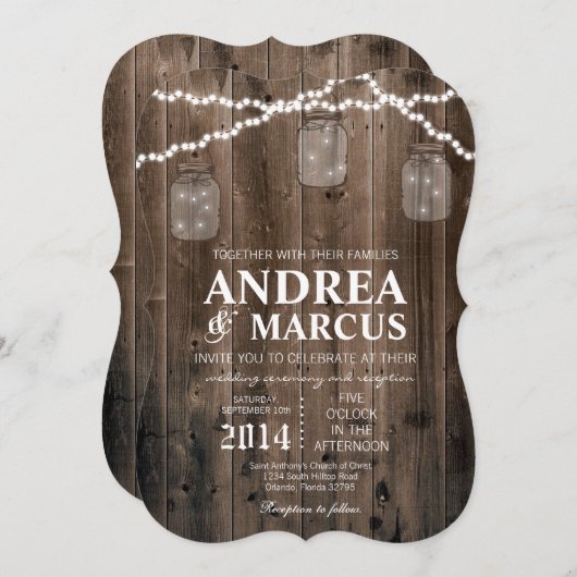 メイソン·ジャー·ストリング·ライト5x7結婚式招待状 招待状 (正面/裏面)
