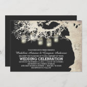 メイソン·ジャー·ストリング·ライト·ツリー·ヴィンテージ·ウェディング 招待状 (正面/裏面)