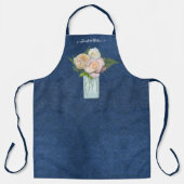 メイソン·ジャー·バラ·プーニー·フローラ·赤面·ネービー·ブルー(名前付き) エプロン (正面)