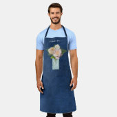 メイソン·ジャー·バラ·プーニー·フローラ·赤面·ネービー·ブルー(名前付き) エプロン (着用した状態)