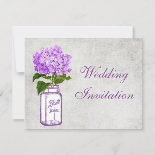 メイソン·ジャー&パープル·ハイドランジア·シャビー·チ結婚ックズ 招待状 (正面)