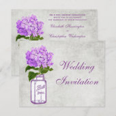 メイソン·ジャー&パープル·ハイドランジア·シャビー·チ結婚ックズ 招待状 (正面/裏面)
