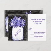 メイソン・ジャー・フラワーズ・チャルクボード・インディゴRSVPカード 出欠カード (正面/裏面)