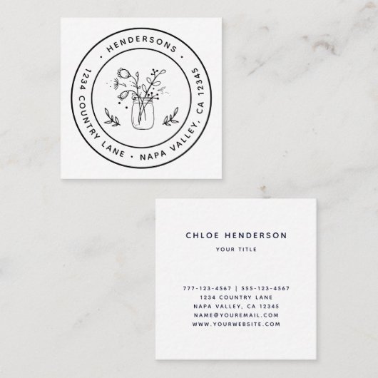 メイソン·ジャー·フラワーズ·ラウンド·ロゴ スクエア名刺 (正面/裏面)