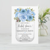 メイソン·ジャー·ブライダルシャワー·ブルー·フローラ·カントリー·シック 招待状 (スタンド正面)