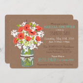 メイソン·ジャー、ポピー、バーラップ素朴ブライダルシャワー 招待状 (正面/裏面)