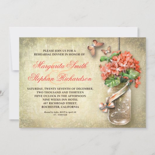 メイソン·ジャー·ラッシュ·バーラップ·リハーサル·ディナー·招待状 招待状 (正面)