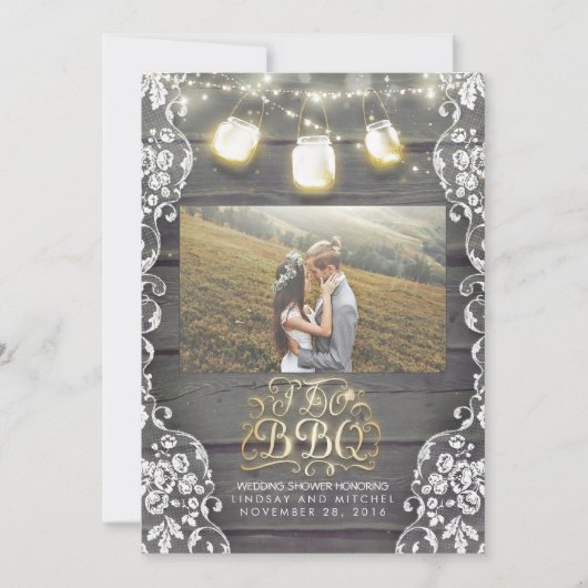 メイソン·ジャー·ラ素朴イツ写真I DO BBQ写真 招待状 (正面)
