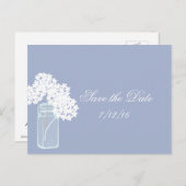 メイソン・ジャー、白いアジサイ、日付を保存 案内ポストカード (正面/裏面)