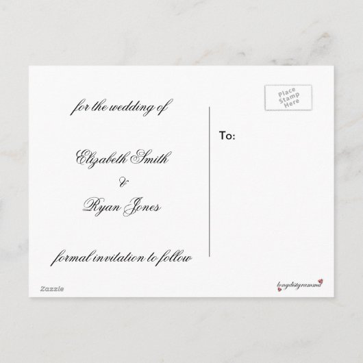 メイソン・ジャー、白いアジサイ、日付を保存 案内ポストカード (裏面)