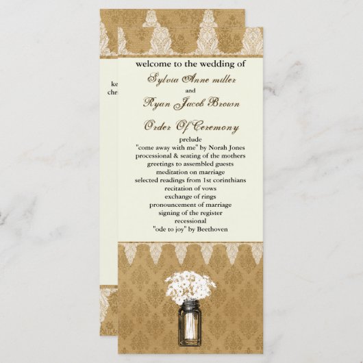 メイソンjarのデイジー、burlapウェディングプログラム プログラム (正面/裏面)