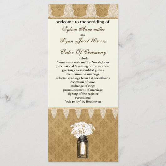 メイソンjarのデイジー、burlapウェディングプログラム プログラム (正面)