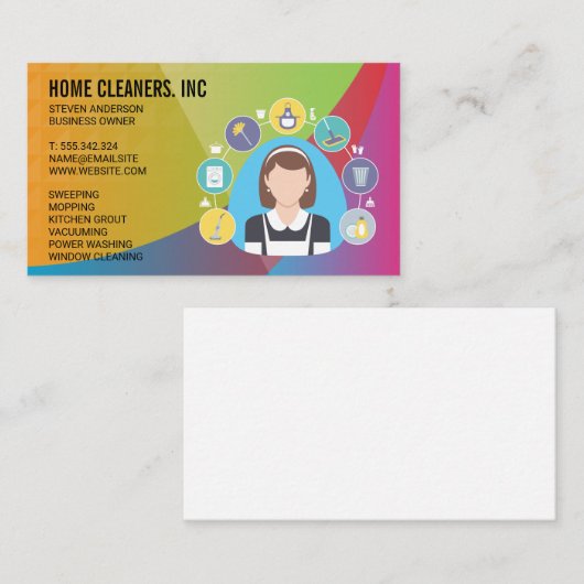 メイドとクリーニングサービスのアイコン | カラフル 名刺 (正面/裏面)