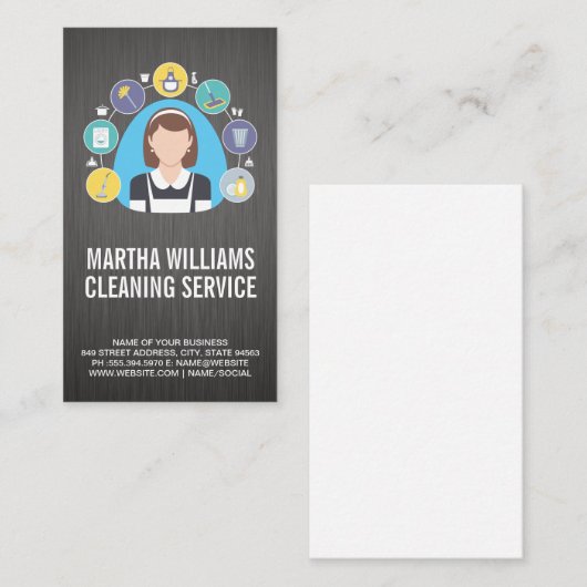 メイドとクリーニング製品のロゴ 名刺 (正面/裏面)