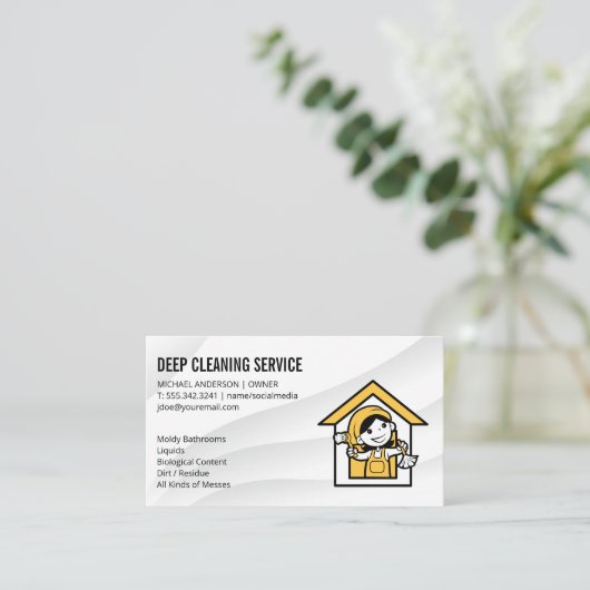 メイドとホームイラストレーションのロゴ 名刺 (スタンド正面)