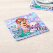 メイドは髪の毛の中に遊星を持つ スクエアペーパーコースター (アングル)