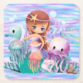 メイドは髪の毛の中に遊星を持つ スクエアペーパーコースター