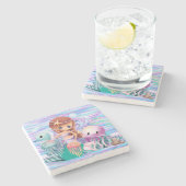 メイドは髪の毛の中に遊星を持つ ストーンコースター (横)