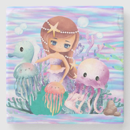 メイドは髪の毛の中に遊星を持つ ストーンコースター (正面)