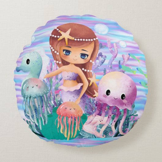 メイドは髪の毛の中に遊星を持つ ラウンドクッション (正面)